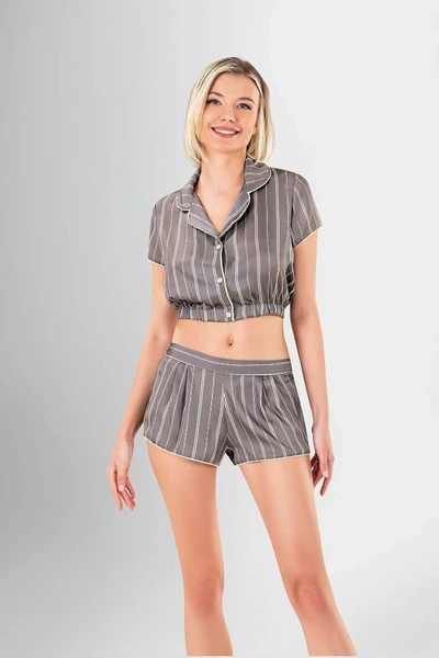 Gömlek Yaka Çizgili 2li Şort Pijama Takımı Ahu Loriva 1946