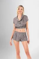 Gömlek Yaka Çizgili 2li Şort Pijama Takımı Ahu Loriva 1946 Gri