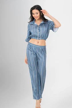 Ahu Lingerie Gömlek Yaka Crop 2li Düğmeli Pijama Takımı Ahu Loriva 1956 - Alternatif Görünüm