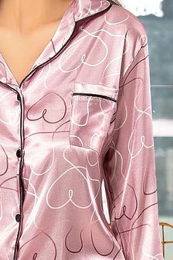 XSES Gömlek Yaka Kalpli Düğmeli Saten Empirme Pijama Çeyiz Seti XSES 2000 - Alternatif Görünüm