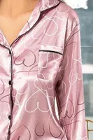 Gömlek Yaka Kalpli Düğmeli Saten Empirme Pijama Çeyiz Seti XSES 2000 Pembe detay görünüm