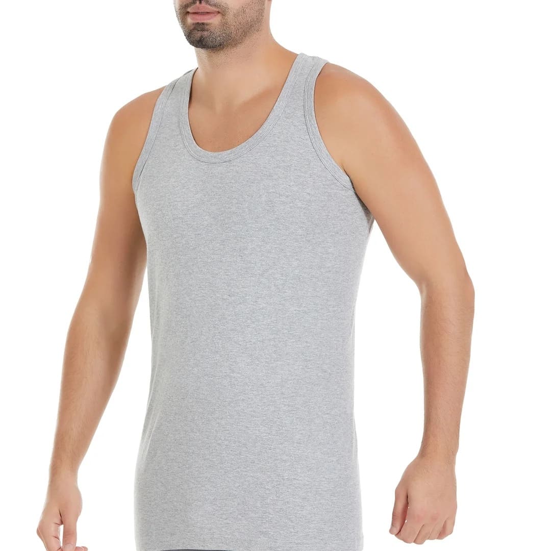 Gri 3'lü Paket %100 Pamuk Sporcu Ribana Erkek Atlet Yıldız 19