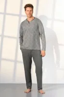 Gri Desenli Düğme Yaka T-Shirt Erkek Pijama Takımı Doreanse 25K4531