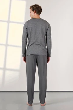 Doreanse Büyük Beden Gri Düğmeli Yuvarlak Yaka Erkek Pijama Takımı Doreanse 25K4530P - Alternatif Görünüm