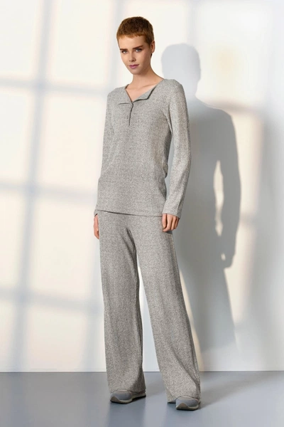 Gri Melanj Kaşkorse Düğmeli Yaka Kadın Pijama Takımı Doreanse 25K4040