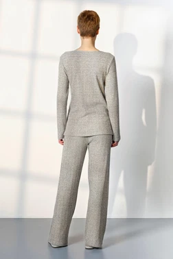 Doreanse Gri Melanj Kaşkorse Düğmeli Yaka Kadın Pijama Takımı Doreanse 25K4040 - Alternatif Görünüm