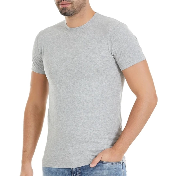 Gri O-Yaka Kısa Kollu Likralı Erkek T-Shirt Yıldız 92