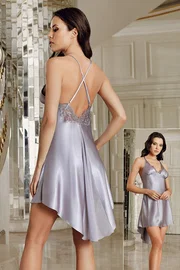 İmaj Gri Sabahlıklı Gecelik İkili Çeyizlik Saten Set İmaj 101