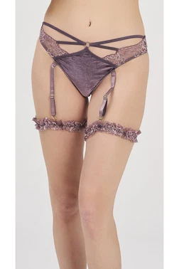 Moonlight Gül Kurusu Kadife Jartiyer String Takım Moonlight 3222