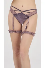 Moonlight Gül Kurusu Kadife Jartiyer String Takım Moonlight 3222