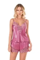 Gül Kurusu Saten Babydoll Şort Takımı Ahu Primoda 9121 Pembe