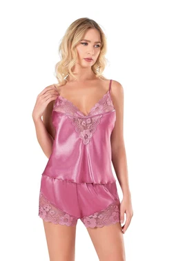Ahu Lingerie Gül Kurusu Saten Babydoll Şort Takımı Ahu Primoda 9121 - Alternatif Görünüm