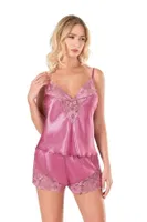 Gül Kurusu Saten Babydoll Şort Takımı Ahu Primoda 9121 Pembe detay görünüm