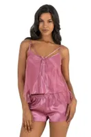 Gülkurusu Saten Kadın Şort Pijama Takımı Ahu Primoda 9215 Fuşya