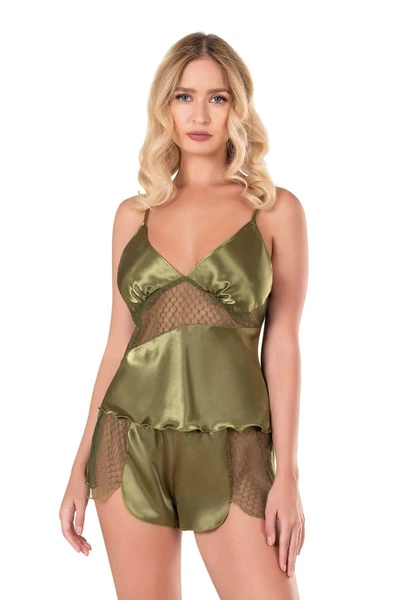 Haki Saten Babydoll Şort Takımı Ahu Primoda 9112