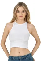 Halter Yaka Pamuklu Fitilli Vücuda Oturan Örme Crop Kadın Atlet Özkan 26814  Beyaz görsel 12