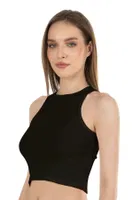 Halter Yaka Pamuklu Fitilli Vücuda Oturan Örme Crop Kadın Atlet Özkan 26814  Siyah