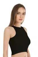 Halter Yaka Pamuklu Fitilli Vücuda Oturan Örme Crop Kadın Atlet Özkan 26814  Siyah detay görünüm