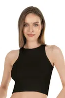 Halter Yaka Pamuklu Fitilli Vücuda Oturan Örme Crop Kadın Atlet Özkan 26814  Siyah farklı açı