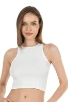 Halter Yaka Pamuklu Fitilli Vücuda Oturan Örme Crop Kadın Atlet Özkan 26814  Ekru görsel 8