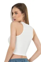 Halter Yaka Pamuklu Fitilli Vücuda Oturan Örme Crop Kadın Atlet Özkan 26814  Ekru görsel 9