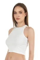 Halter Yaka Pamuklu Fitilli Vücuda Oturan Örme Crop Kadın Atlet Özkan 26814  Ekru görsel 10