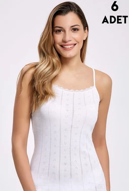 İlke İp Askılı Beyaz Jakarlı Dantelli Kadın Atlet 6'lı İlke 223