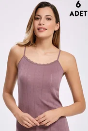 İlke 6'lı Jakarlı Dantelli İp Askılı Kadın Atlet İlke 223