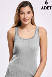 İlke Jakarlı Dantelli Geniş Askılı Gri Kadın Atlet 6'lı İlke 224