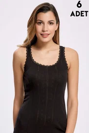 İlke 6'lı Jakarlı Dantelli Kalın Askılı Kadın Atlet İlke 224