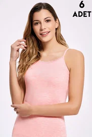 İlke İnce Askılı Pembe Dantelli Kadın Atlet 6'lı İlke 246