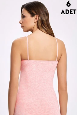 İlke İnce Askılı Pembe Dantelli Kadın Atlet 6'lı İlke 246 - Alternatif Görünüm