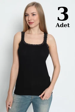 Arma Yıldız İnce Askılı Dantelli Siyah Atlet 3lü Paket Arma Yıldız 3362 - 3 ADET