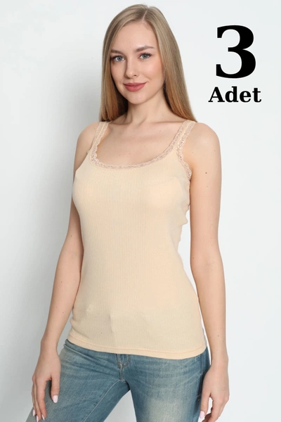 İnce Askılı Kadın Ten Dantelli Atlet 3lü Paket Arma Yıldız 3362 - 3 ADET