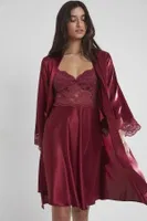 İnce Askılı Kaplı Saten Dantelli Gecelik Sabahlık Takımı Pierre Cardin 4265  Bordo görsel 27