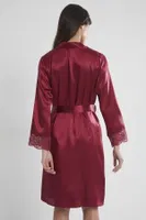İnce Askılı Kaplı Saten Dantelli Gecelik Sabahlık Takımı Pierre Cardin 4265  Bordo görsel 30