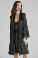 İnce Askılı Kaplı Saten Dantelli Gecelik Sabahlık Takımı Pierre Cardin 4265  Siyah görsel 15