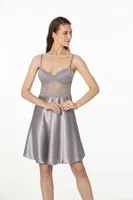 İnce Askılı Kaplı Saten Dantelli Gecelik Sabahlık Takımı Pierre Cardin 4265  görsel 12