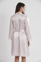 İnce Askılı Kaplı Saten Dantelli Gecelik Sabahlık Takımı Pierre Cardin 4265  Pudra farklı açı