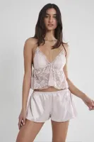 İnce Askılı Saten Dantelli Şort Babydoll Takım Pierre Cardin 450  Pudra görsel 7