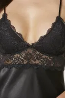 İnce Askılı Saten Kısa Dantelli Kadın Gecelik Pierre Cardin 890  Siyah farklı açı