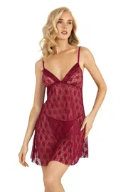 Ahu Lingerie İp Askılı Bordo Kısa Tül Gecelik Ahu Primoda 4220