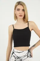 İp Askılı Fitilli Kadın Crop Anıt 2205 Siyah