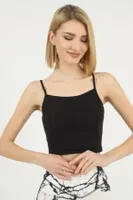 İp Askılı Fitilli Kadın Crop Anıt 2205 Siyah görsel 4