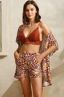 Pamuklu Geometrik Yazlık Mini Dantelli Şort Sabahlık Anıl 5759 Kiremit