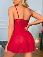 İpli Dantelli Tül Bordo Fantezi Gecelik Lily Bianca 1023 Bordo farklı açı