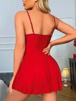 İpli Dantelli Tül Kırmızı Fantezi Gecelik Lily Bianca 1024 Kırmızı farklı açı