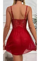 İpli Dantelli Tül Kırmızı Seksi Fantezi Gecelik Ruselin 2105 Kırmızı görsel 5