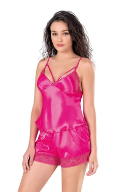 Ahu Lingerie İpli Fuşya Saten Babydoll Şort Takımı Ahu Primoda 9119 - Alternatif Görünüm