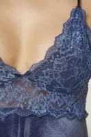 Dantelli İnce Askılı Kadife Saten Kadın Gecelik Pierre Cardin 845 Lacivert detay görünüm